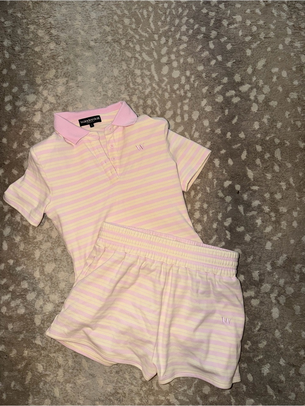 Wander Pink & Cream Striped Polo Top and Shorts Set -
